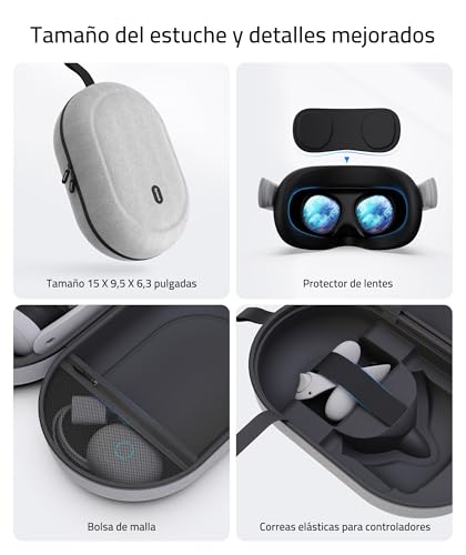 Miniatura 3 de Syntech Funda de Gran Transporte rígida Estuche Protectora Compatible con Meta Quest 3S/Oculus Quest 3/2/Pro/Pico4 Accesorios Auriculares VR con Correa Elite, mandos táctiles y Accesorios