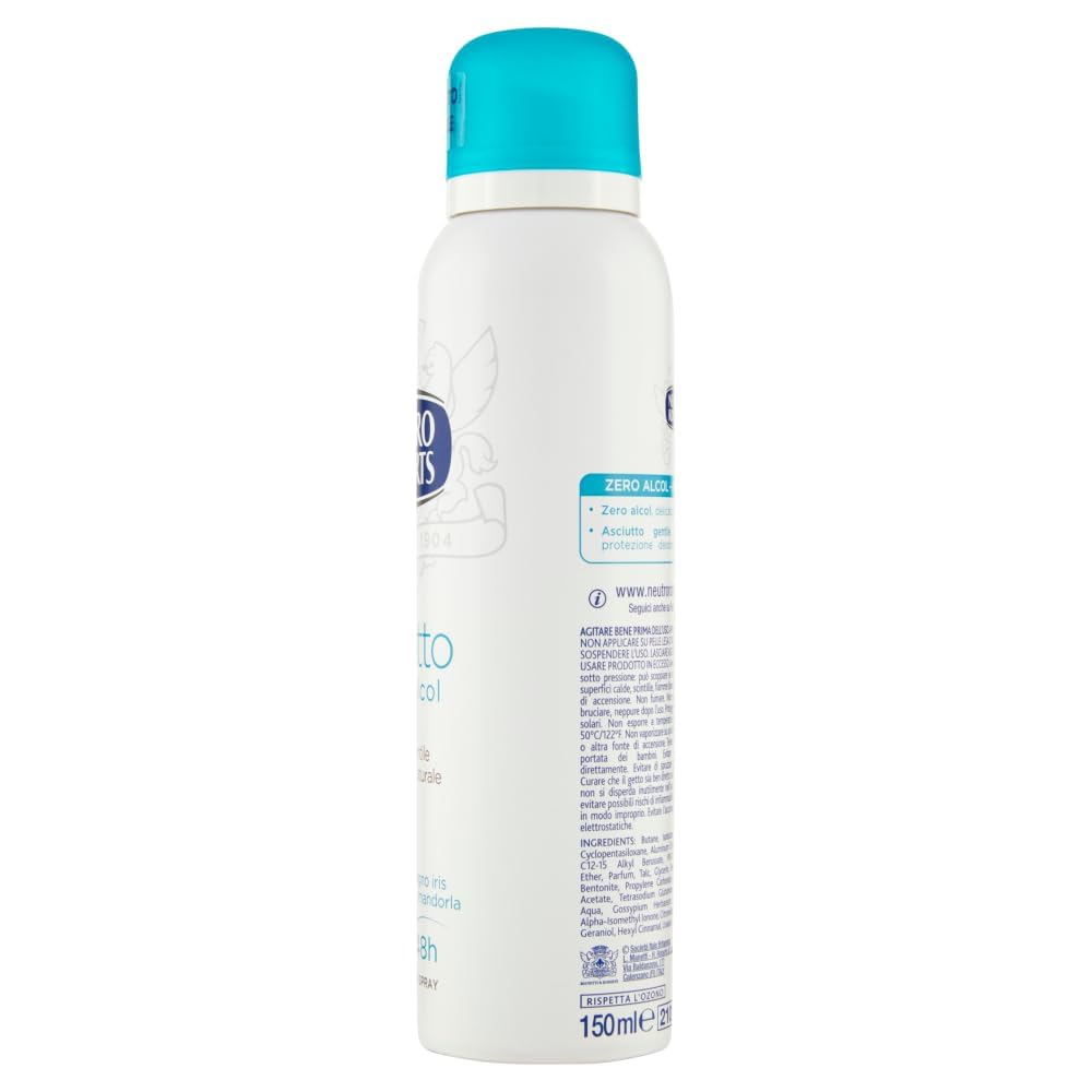 12 x Neutro Roberts, Deodorant Asciutto Spray Iris and Almond, Alcohol Free and with Rockalaun, Anti-Sweat Odour, Deodorant Unisex 150 ml,+ Italy Shop Service Kostenloser Schlüsselanhänger