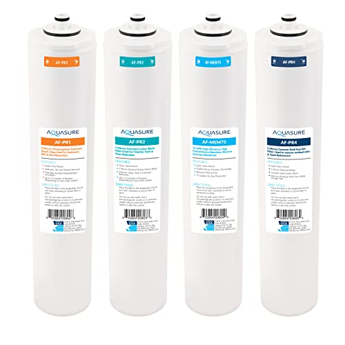 Aquasure Premier Series Complete 4-Stage Quick Twist Filter Replacement Cartridge Bundle Set AF-CP75 | Compatible with AS-PR75 4-Stage Under Sink Reverse Osmosis RO Water Filtration System