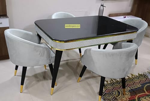 Image of WOODEN SPACE Wooden Dining Table with 4 Chair || Urban Dining Table for Dining Room (Grey)