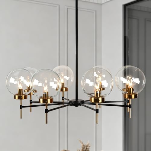 Modern Blown Glass Globe Round Chandelier, 36 Inch Modern Industrial