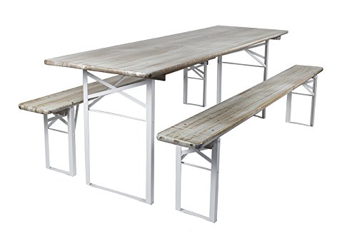 Preisvergleich Produktbild MaximaVida klappbare Picknicktischgarnitur, Bierzeltgarnitur Berlin, Scandinavian whitewash, 200 cm FSC G