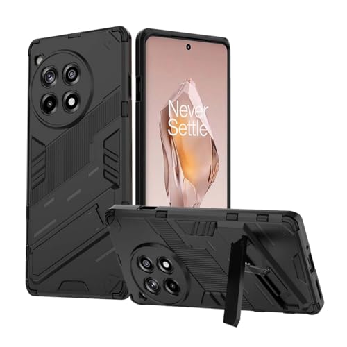 GOKEN Funda para OnePlus 12R - Carcasa Antigolpes de Silicona Suave y PC Duro, Soporte Plegable, Cover Armor con Protección Superior, Case, Negro