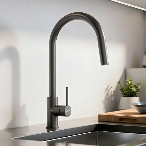 Image of Plantex Pull-Down Kitchen Sink Tap /304 Stainless Steel Sink Tap for Kitchen Basin with 360⁰ Swivel Spout /Kitchen Sink Faucet- (1062, Grey)