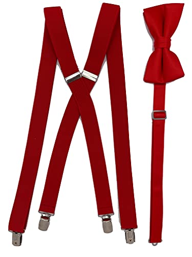 Spencer J's Men's X Back Suspenders & Bowtie Set Variety of Colors, Red, Mens