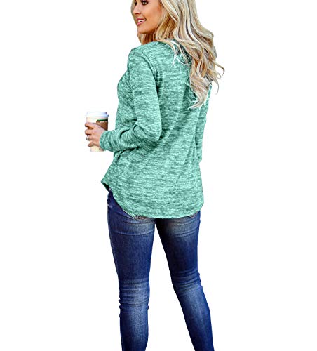 Chunoy Women Casual O Neck Long Sleeve Solid Sweater Pullover Top Green Large