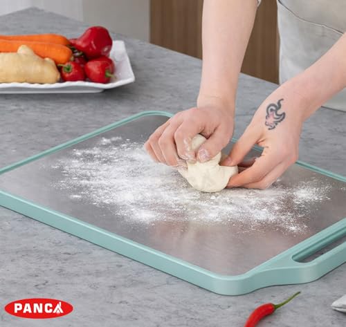 Image of PANCA 2 in1 Large Steel Chopping Cutting Board for Kitchen | Double Sided Stainless Steel Heavy-Duty Cutting Board for Vegetables, Fruits Cutter, Meats | Eco-Friendly and Anti-Microbial (41 x 33cm)