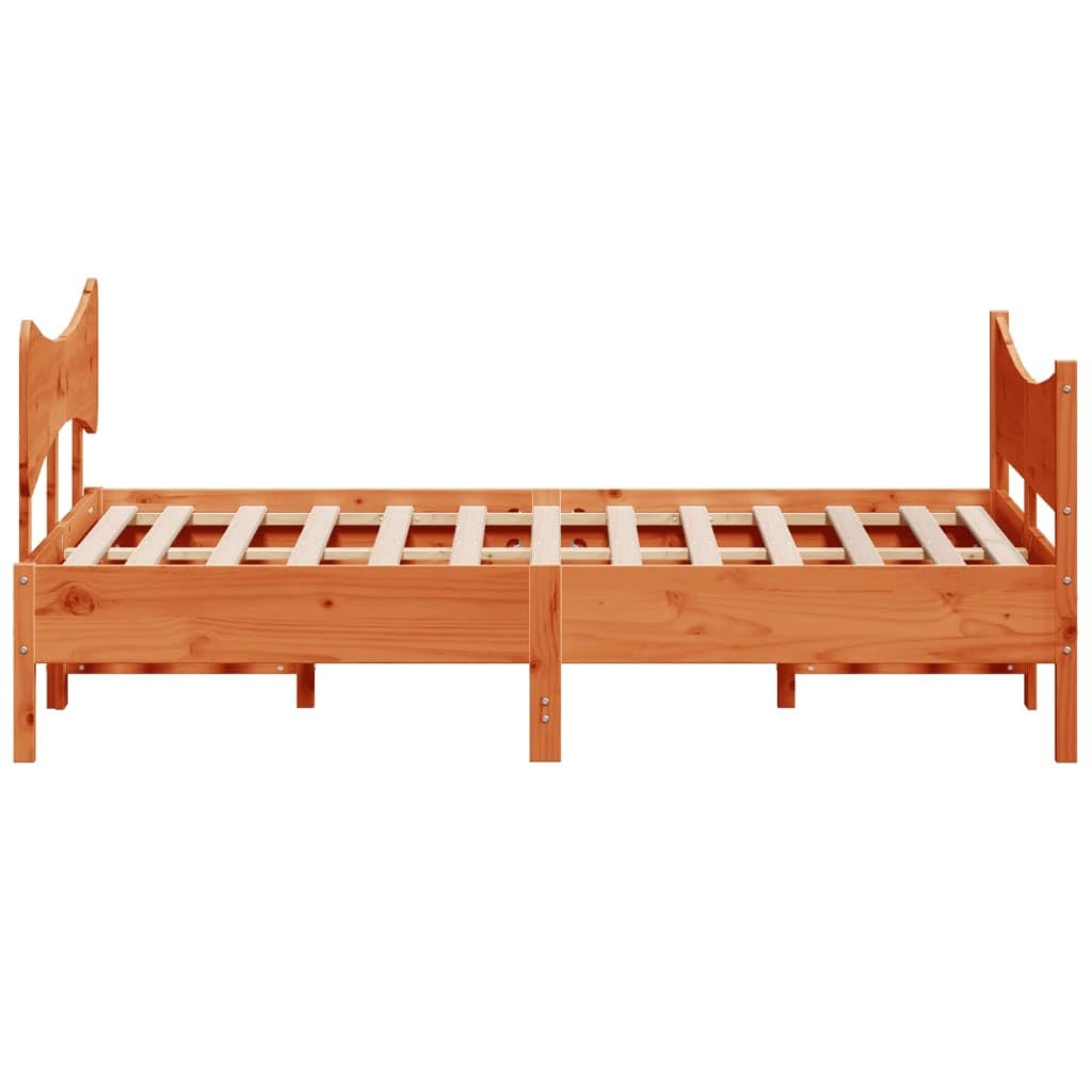 Lite drewno sosnowe rustykalny design 160 x 200 cm woskowy brąz | Rama łóżka bez materaca, woskowy brąz, 160x200 cm, lite drewno sosnowe, listwy ze sklejki, zagłówek i podnóżek