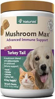 NaturVet Mushroom Max Advanced Immune Support Dog Supplement – Helps Strengthen Immunity, Overall Health for Dogs – Includes Shitake Mushrooms, Reishi, Turkey Tail – 120 Ct.
