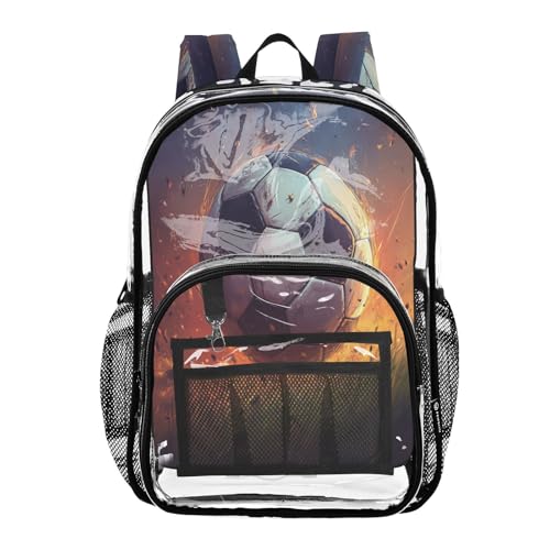 Soccer Football Clear Backpack Boy Girl Kids Heavy Duty PVC Transparent Bookbag School Bag with Multiple Compartments