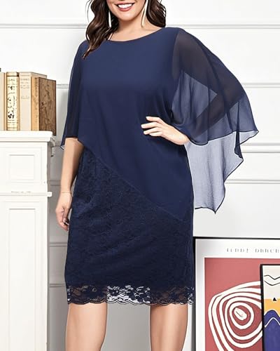 Plus Size Dresses Wedding Guest - Mother Bride Semi Formal Lace Cape with Chiffon Overlay Dresses3