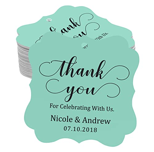 Darling Souvenir Custom Names Thank You For Celebrating With Us Wedding Hang Tags Personalized Party Tags-Mint Green-100 Tags #TOP4