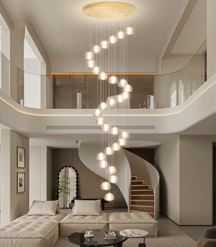 Image of 30-Lights Modern Chandeliers for High Ceiling Large Crystal Chandeliers LED Long Handing Light Fixture for Entrance Hallway Foyer Staircase 3000K
