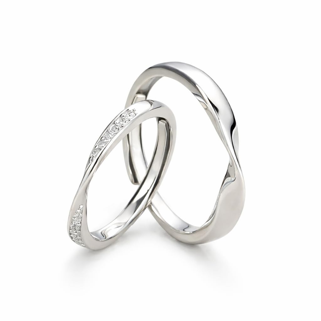 Generic Two Rings, One Bond Silver Tone Couple Ring Set Pack of 2 - Image 1