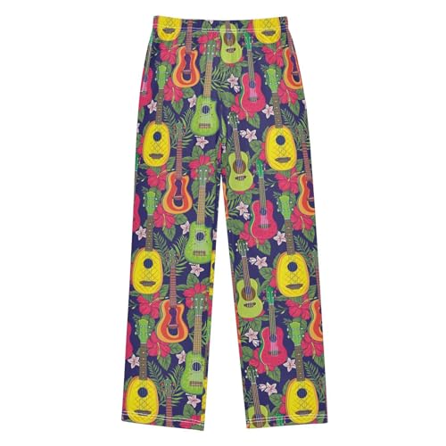 Aloha Guitar Floral Boys Long Pants Soft Trousers Elastic Waist Kids Lounge Bottoms with Pockets S-XL