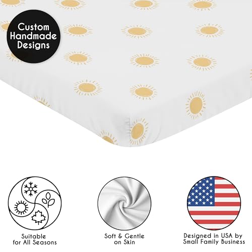 Image of Sweet Jojo Designs Baby Fitted Mini Crib Sheet (White & Yellow Boho Sun) for Girls or Boys, Newborn /Infant Nursery, Play Yards, Portable Cribs (Celestial Sky, Desert, Sunshine Outdoors Nature, Sunset)