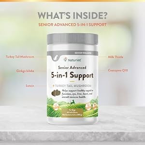 NaturVet Senior Advanced 5-in-1 Support Dog Supplement – Helps Support Immune System, Heart, Liver, Cognitive Function, Eye Health – Includes Ginkgo Biloba, Lutein – 60 Ct. NaturVet Senior Advanced 5-in-1 Support Dog Supplement – Helps Support Immune System, Heart, Liver, Cognitive Function, Eye Health – Includes Ginkgo Biloba, Lutein – 60 Ct.