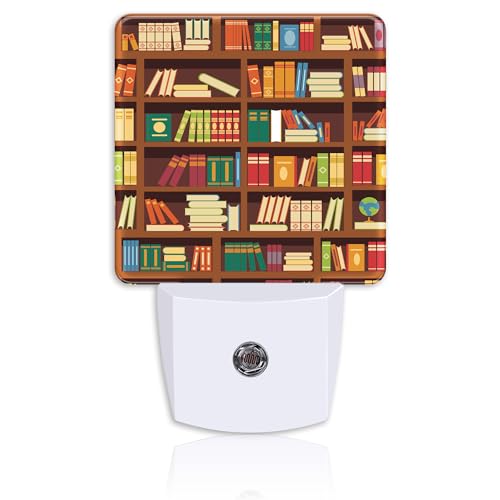 Image of Retro Bookshelf Plug Night Light,Funny Library Book Night Light Lamp Auto Sensor Energy Efficient Dusk to Dawn Lights for Girls Boys Women Room Decor,Hallway,Kitchen,Bathroom,Nursery,Stairs