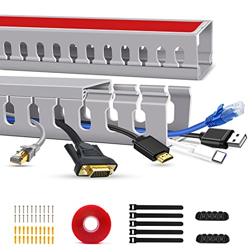 Conduit de câbles Kit de Chemin de câbles Fente Ouverte Conduit de câbles pour câble TV câbles Chemin de câbles 80 cm (2 x 40 cm) Organisateur sous Le Bureau Coffre de Gestion des câbles (2 Pack) Cover