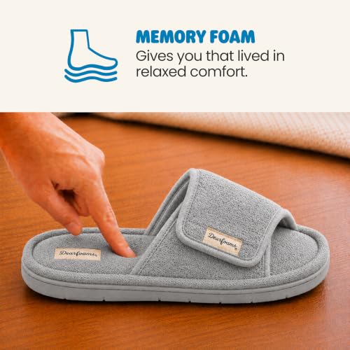 Image of Dearfoams Mickey Adjustable Terry Slide, Memory Foam Washable Open Toe Indoor Summer House Slippers