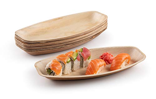 brheez Ovale Einweg-Tabletts in Bambusoptik, 30.5 x 15.2 cm, stabilen, biologisch abbaubaren und kompostierbaren Palmenblättern - Servierboote [Packung mit 12 Serviertabletten] Cover