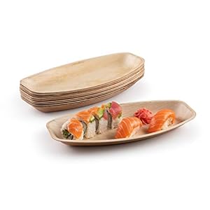 brheez Disposable Bamboo Look – Pack of 12 Oval Serving Platters – 12″x6″ Made From All Natural Sturdy Biodegradable and Compostable Palm Leaf – Serving Boats, Serving Trays
