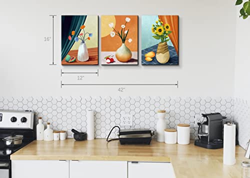Kk·color Still Life Living Room Flower Wall Art Canvas Printing Wall Painting Sunflower Narcissu Orchid Fruits Beautiful Vase For Family Bedroom Bathroom 16"X12" 3 Piece #TOP7
