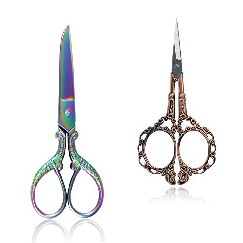BIHRTC 5 Inch Sewing Scissors and 4.5 Inch Embroidery Scissors Craft Office Fabric Stainless Steel Sharp Tip Scissors Shears for Embroidery Art Work Needlework Cross Stitch and Daily Activities