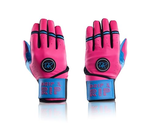 Drip & Rip Baller Series Premium Long Cuff Batting Gloves for Baseball and Softball in Youth and Adult Sizing (Vice Vice Baby, Adult Large)