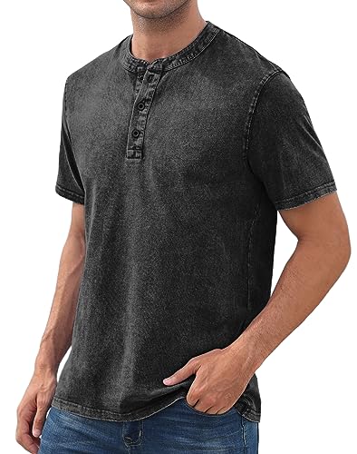 NITAGUT Mens Distressed Henley Shirts Retro Short Sleeve Cotton Tee Shirts Casual Button Down Washed T-Shirts3