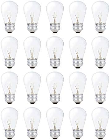 Simba Lighting String Light Outdoor S14 Replacement Bulb 11W E26 Medium Screw Base for Decorating Patio, Café, Pergola, Porch, Clear Glass, 11 Watt 110V 120V, 2700K Warm White, Dimmable, 20 Pack