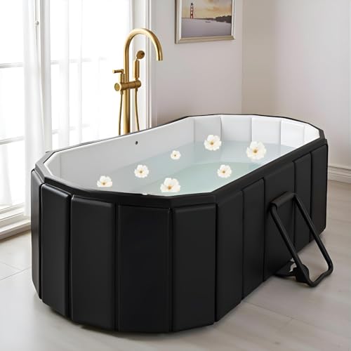 Image of Lexara Portable Folding Bathtub for Bathroom - Large Freestanding Soaking Tub with Thick Insulated, Ice & Hot Spa Tub, Collapsible Cold Plunge Therapy, Muscle Recovery Tub (Black Bathtub)