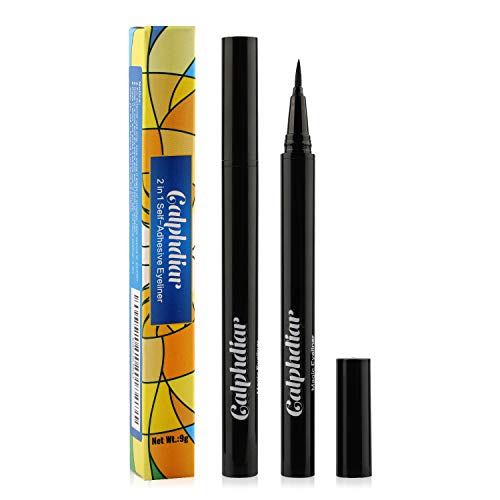 2 in 1 Self-Adhesive Eyeliner, Extra Stong Hold for Lashes, Waterproof Black Liquid Eyeliner Pen - No Magnetic Eyelashes and No Glue Needed
