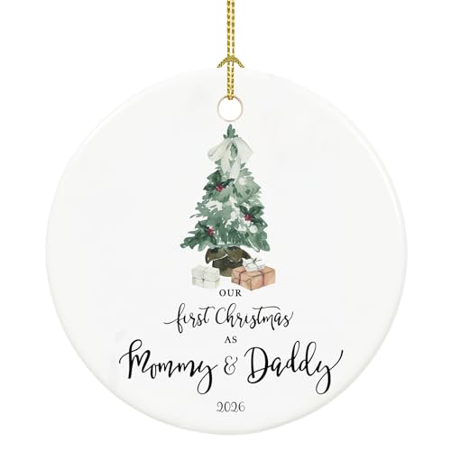 Our First Christmas as Mommy and Daddy Ornament 2026,Gifts for New Mom and Dad Gifts 2026, Ceramic Keepsake First Christmas as Parents Ornament with Ribbon and Gift Box