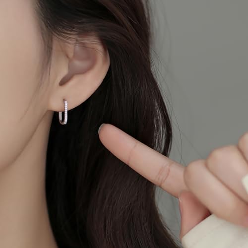 Reffeer 925 Sterling Silver CZ Square Hoop Earrings for Women Teens CZ U Hoop Earrings Minimalist Hoop Earrings3