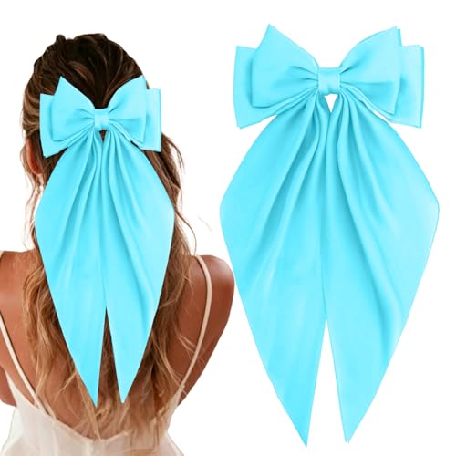 Moño para cabello satin azul grande para mujer y niñas miniatura 1
