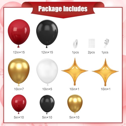 Image of Black Burgundy Gold Balloon Arch Kit, Maroon Red Balloon Garland with Stars