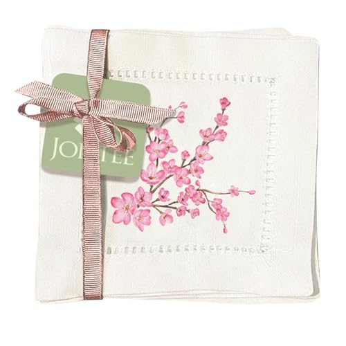 Jolitee Decorative Hemstitch Cocktail Napkins, 6"x6" Washable Linen-Like Cloth Napkins, Handmade for Entertaining and Everyday Use (Cherry Blossom)