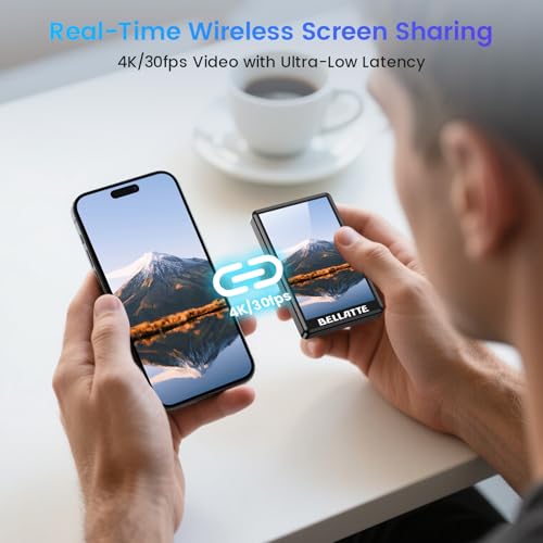 Bellatte Vlog Selfie Monitor Screen for iPhone & Android, 4K 30fps Wireless Magnetic Back Camera Monitor for Vlog Live Stream TikTok YouTube, Audio Sync Built-in Speaker, Remote Control — view 3