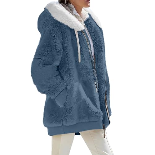 Sherpa-Jacke Winterjacken Warme Jacken für Frauen Frauen Mäntel Frauen Mantel Wintermantel Damen Damen-Fleece-Jacke Elegante Damen-Gabardinen Wintermantel Sherpa Gefütterte Blau L
