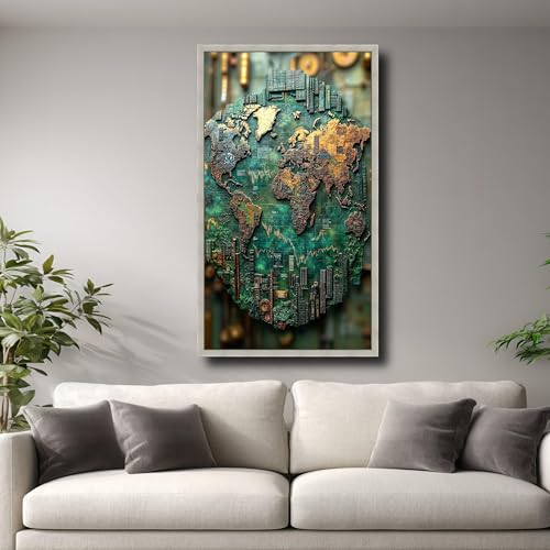 Art mural métallique 3D carte du monde tableau steampunk de qualité