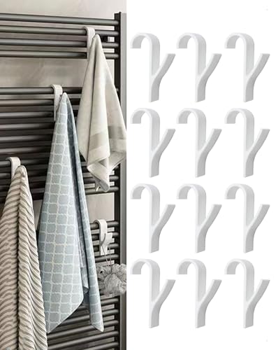 HEOXIN 12 Piezas Ganchos Toalleros Radiador Redondo, Ganchos para Radiador Baño, Perchas para Radiadors, Gancho Radiadors Toallero para Dormitorio, Cocina, Jardín y La Mayoría de Radiadores, Blanco