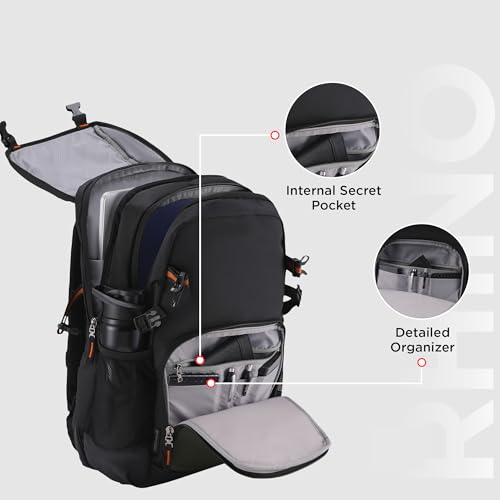 Image of HARISSONS RHINO Laptop Backpack | 30L | Fits 15.6 inch Laptop | 420D PU-Coated Polyester & Vegan Leather | Office, Commute & Travel | Laptop Protection, Trolley Sleeve, Organizer
