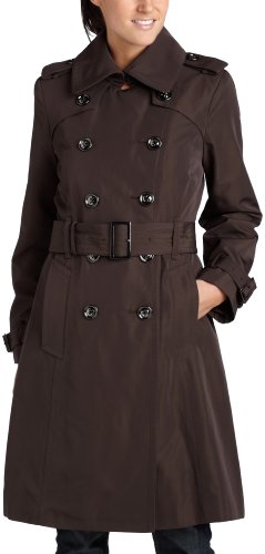 London Fog Women's London Fog Irridescent Double Breasted Belted Trench Coat,Bronze,Small