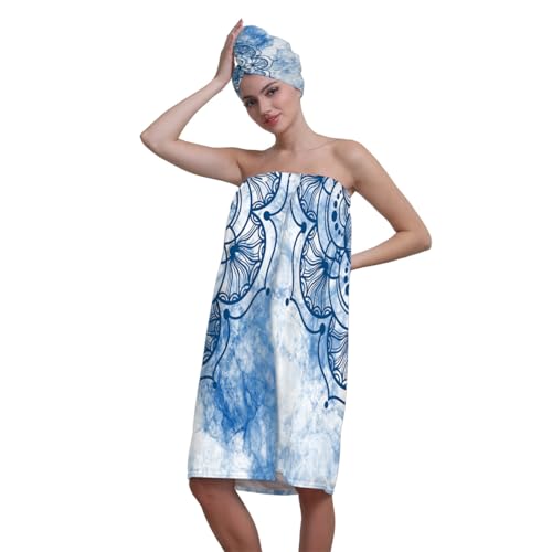Surwin Falda Escocesa para Sauna Mujer con Toalla Pelo, Albornoz Ducha Mujer con Toalla Pelo Microfibra Suave y Absorbente Falda de Baño Usable para Sauna SPA Ducha (Caleidoscopio 4)