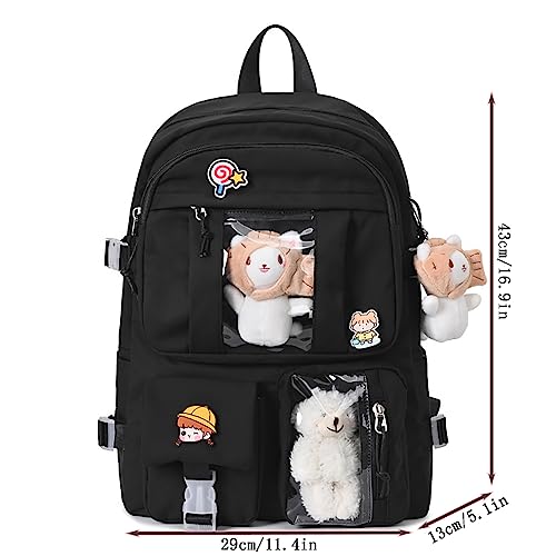 Kawaii Backpack with Clear Bag Cute Aesthetic Backpack Large Travel Daypack Kawaii Transparent Lightweight Bag (Black(No Accessories))3