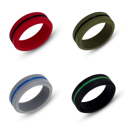 DYNOFIT Premium Silicone Rings for Men - 4 Pack | Tough, Rigid & Dhurable Mens Wedding Band | Sleek & Stylish Silicone Wedding Band Men | Amazing for Active Lifestyles (8)