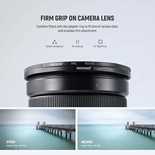 Image of NEEWER 7PCS Step Up Rings Filter Adapter, 49-52mm, 52-55mm, 55-58mm, 58-62mm, 62-67mm, 67-72mm, 72-77mm Threaded Premium Anodized Aluminum Frame