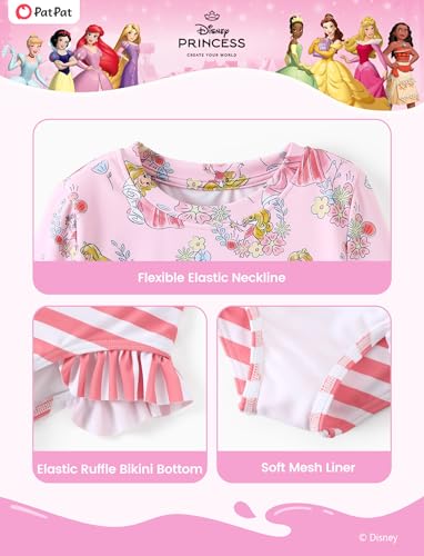 Image of Disney Frozen Elsa Stitch Marvel Toddler Girl Two Piece Long Sleeve UPF50+ Swimsuit Rashguard Sets Bathing Suit