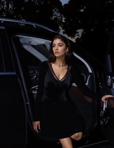 Amoretu Women’s Sexy Little Black Dress – Long Sleeve Bodycon Mini Dress, Fitted Style for Work, Funeral, or Night Out 6